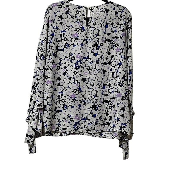 Banana Republic Womens Size L Floral Long Sleeve Blouse With Tie Cuffs - Picture 6 of 10